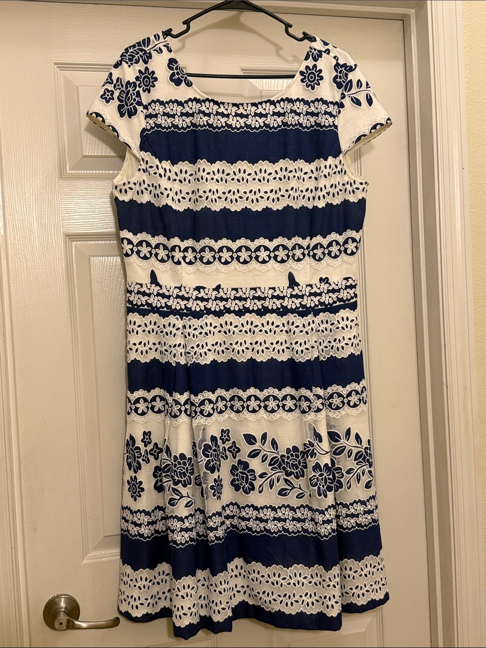 Daniel Cremieux Navy and White Floral Striped Midi Dress